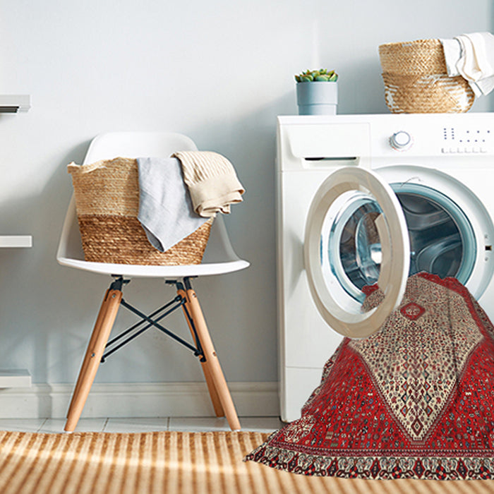 Machine Washable Traditional Tomato Red Rug in a Washing Machine, wshtr3201