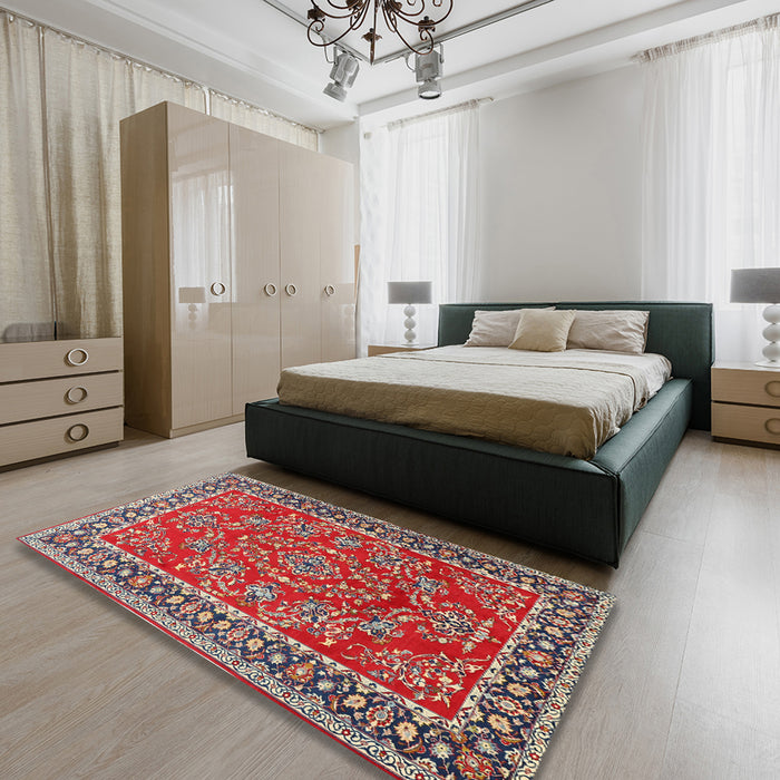 Machine Washable Traditional Camel Brown Rug in a Bedroom, wshtr3202