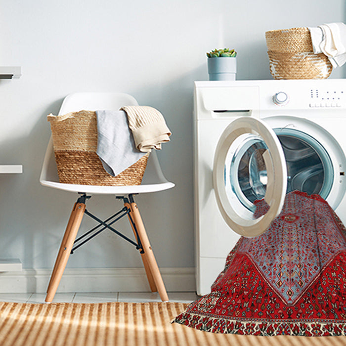 Machine Washable Traditional Tomato Red Rug in a Washing Machine, wshtr3203