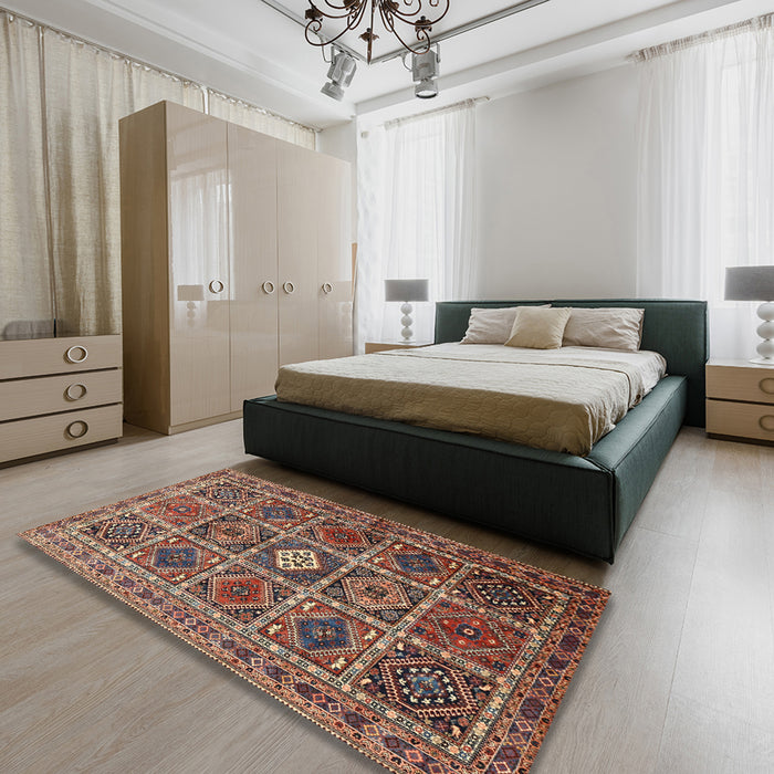 Traditional Light Copper Gold Persian Rug in a Bedroom, tr3207