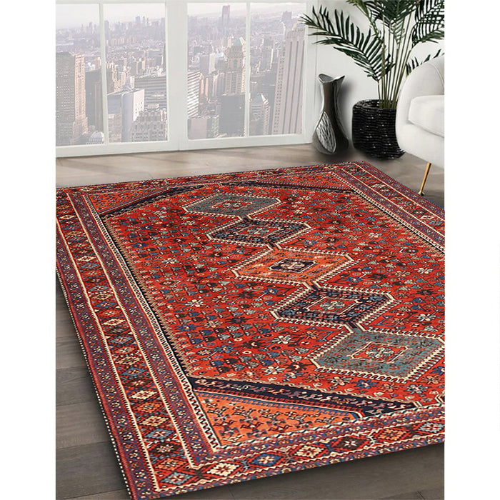Traditional Dark Gold Brown Persian Rug in Family Room, tr3210