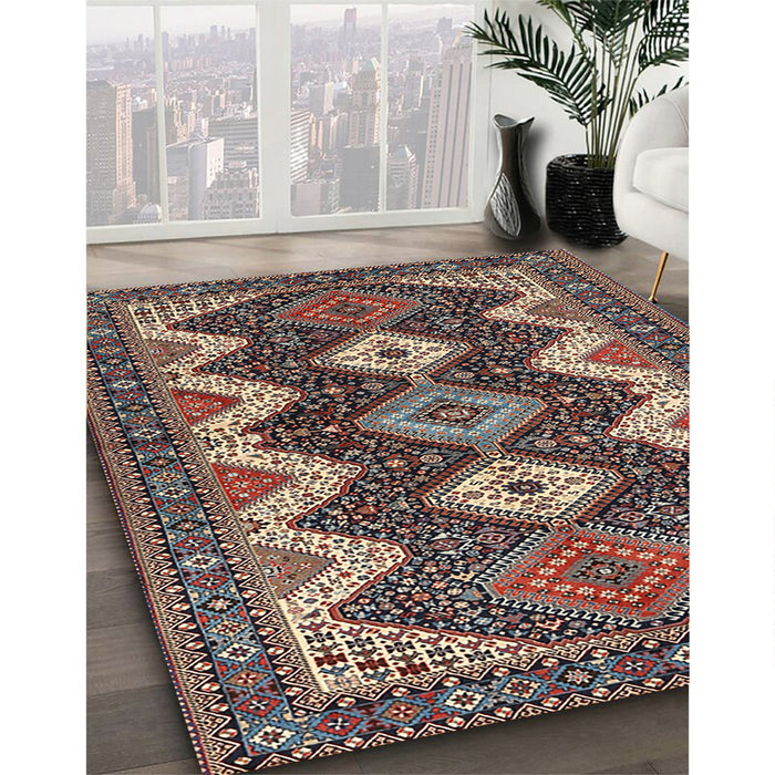 Traditional Camel Brown Persian Rug in Family Room, tr3214