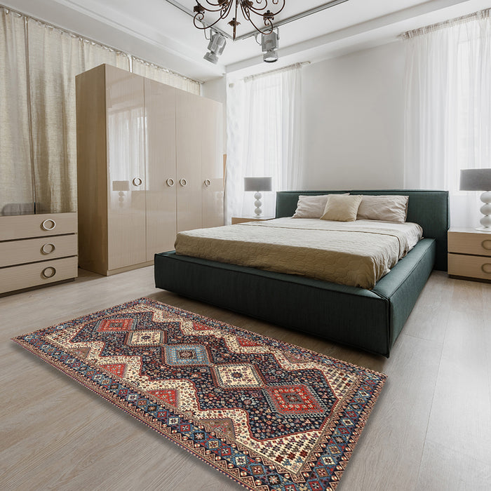 Machine Washable Traditional Camel Brown Rug in a Bedroom, wshtr3214
