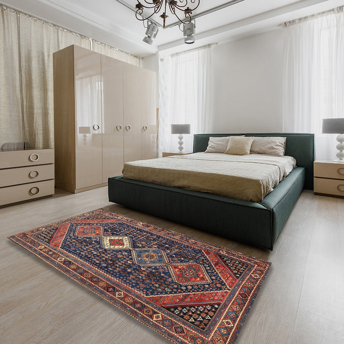 Machine Washable Traditional Dark Almond Brown Rug in a Bedroom, wshtr3216