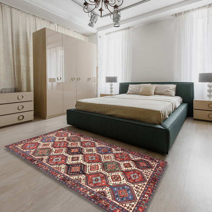 Machine Washable Traditional Saffron Red Rug in a Bedroom, wshtr3217