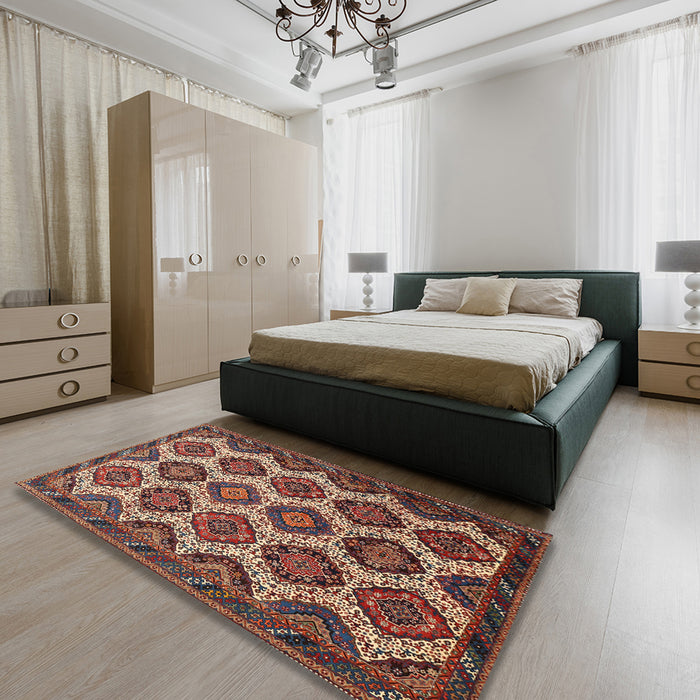 Machine Washable Traditional Saffron Red Rug in a Bedroom, wshtr3219