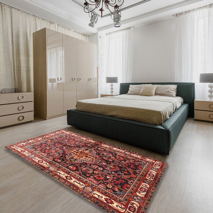 Machine Washable Traditional Saffron Red Rug in a Bedroom, wshtr321