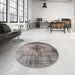 Round Traditional Rosy Brown Pink Persian Rug in a Office, tr3225