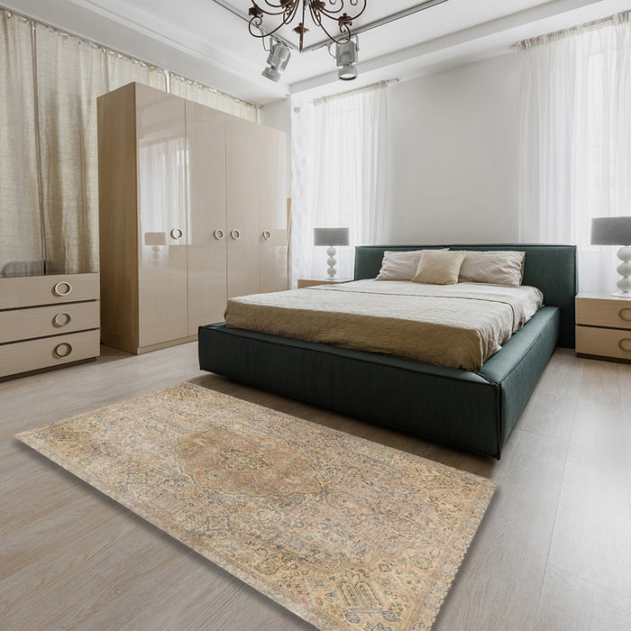 Machine Washable Traditional Dark Almond Brown Rug in a Bedroom, wshtr3226