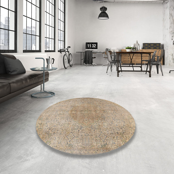 Round Traditional Dark Almond Brown Persian Rug in a Office, tr3226