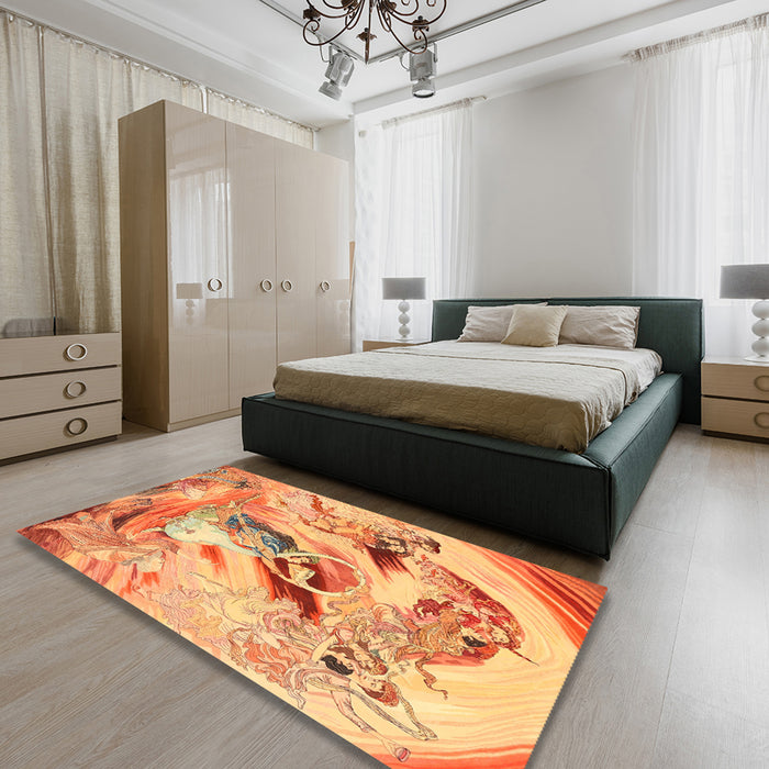 Traditional Orange Red Animal Rug in a Bedroom, tr3230
