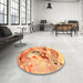 Round Traditional Orange Red Animal Rug in a Office, tr3230