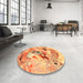 Round Machine Washable Traditional Orange Red Rug in a Office, wshtr3230