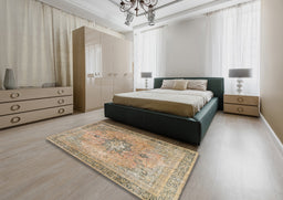 Traditional Dark Gold Brown Persian Rug in a Bedroom, tr3232