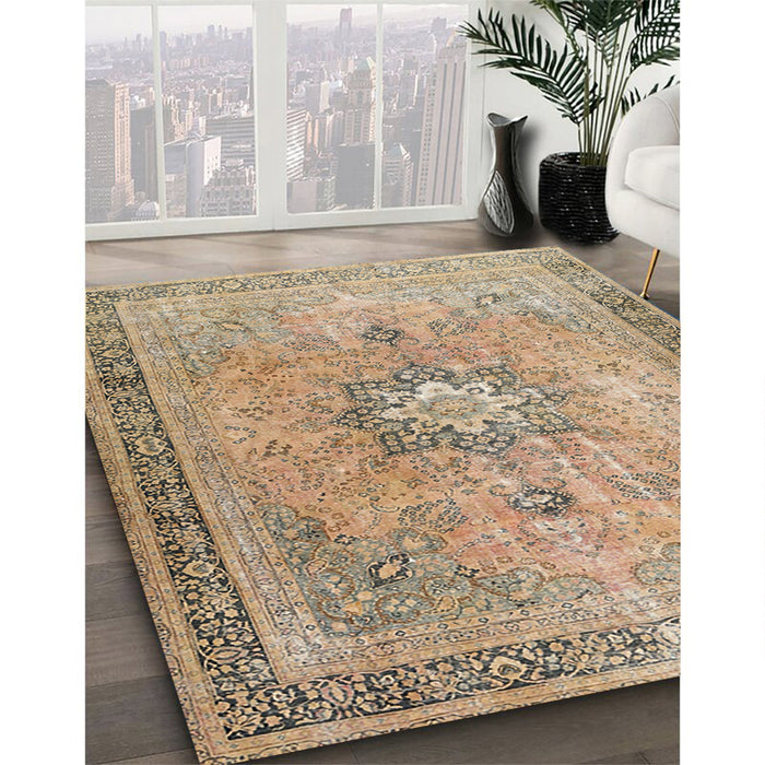 Traditional Dark Gold Brown Persian Rug in Family Room, tr3232