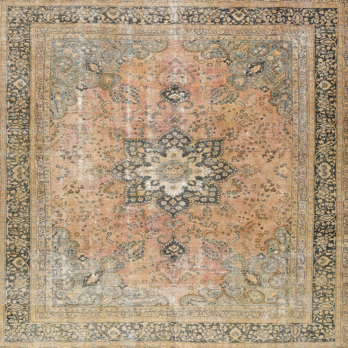 Square Traditional Dark Gold Brown Persian Rug, tr3232