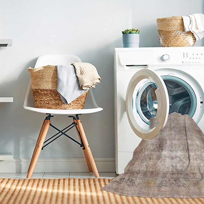 Machine Washable Traditional Camel Brown Rug in a Washing Machine, wshtr3235