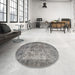 Round Machine Washable Traditional Dark Gray Rug in a Office, wshtr3236