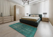 Machine Washable Traditional Aquamarine Stone Green Rug in a Bedroom, wshtr3240