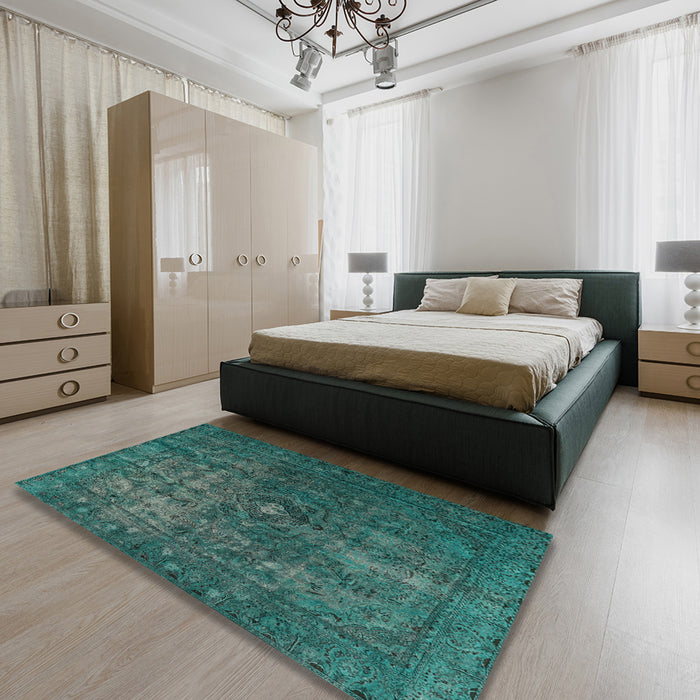 Traditional Aquamarine Stone Green Persian Rug in a Bedroom, tr3240