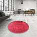 Round Machine Washable Traditional Red Rug in a Office, wshtr3242