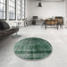 Round Machine Washable Traditional Green Rug in a Office, wshtr3243