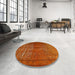 Round Machine Washable Traditional Orange Red Rug in a Office, wshtr3244