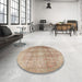 Round Machine Washable Traditional Orange Brown Rug in a Office, wshtr3245