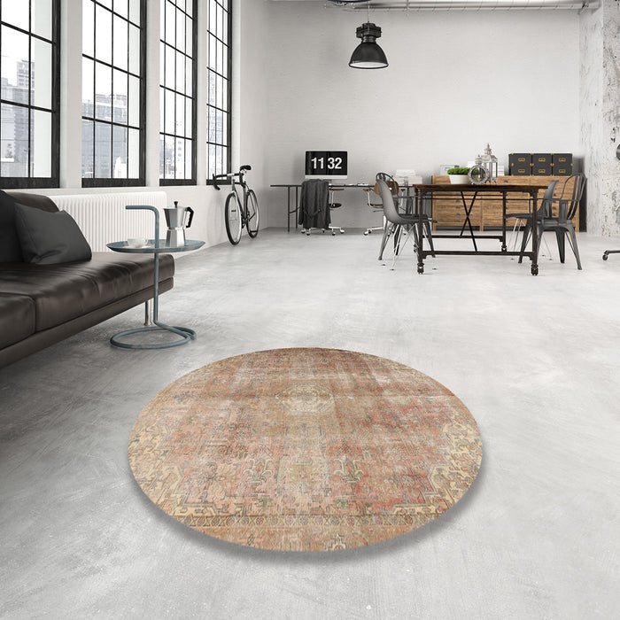 Round Traditional Orange Brown Persian Rug in a Office, tr3245