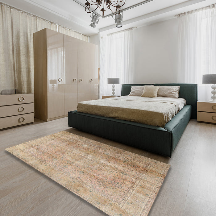 Traditional Orange Brown Persian Rug in a Bedroom, tr3247