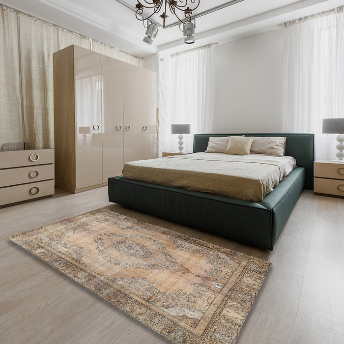 Machine Washable Traditional Dark Gold Brown Rug in a Bedroom, wshtr3248