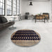 Round Traditional Charcoal Black Persian Rug in a Office, tr324