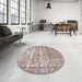 Round Machine Washable Traditional Rose Pink Rug in a Office, wshtr3250