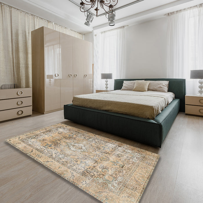 Machine Washable Traditional Dark Almond Brown Rug in a Bedroom, wshtr3252