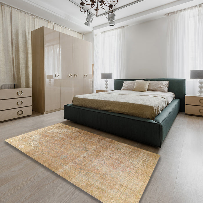 Machine Washable Traditional Bronze Brown Rug in a Bedroom, wshtr3253