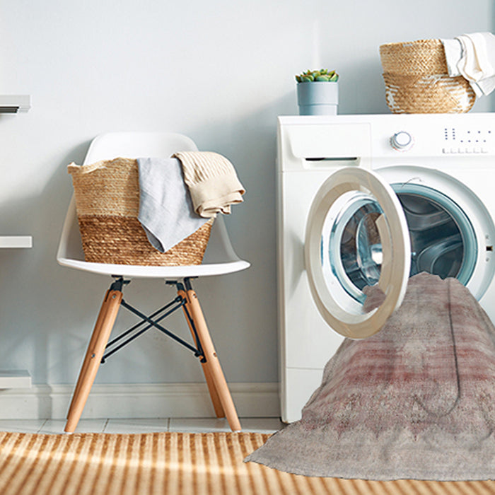 Machine Washable Traditional Rose Pink Rug in a Washing Machine, wshtr3254