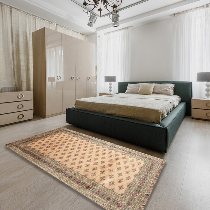 Traditional Gold Brown Persian Rug in a Bedroom, tr325