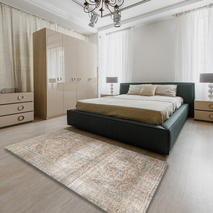 Traditional Desert Sand Beige Persian Rug in a Bedroom, tr3265