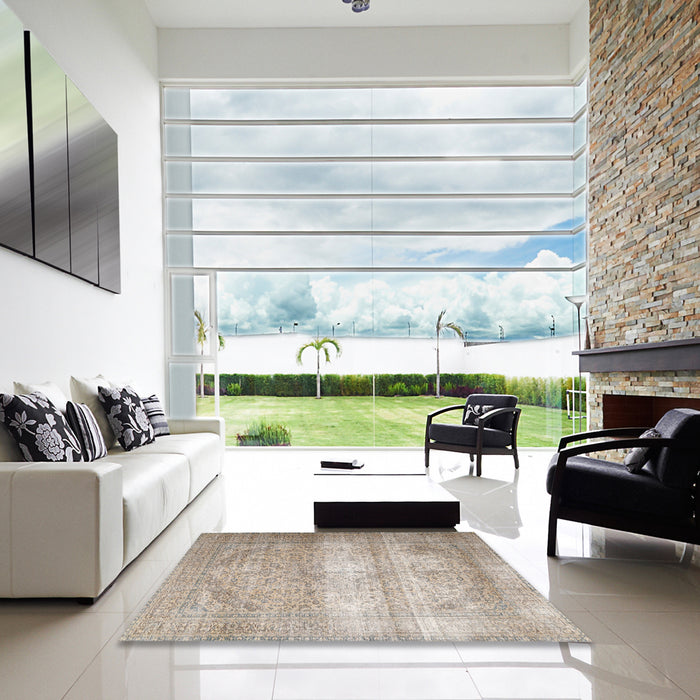 Square Traditional Desert Sand Beige Persian Rug in a Living Room, tr3265