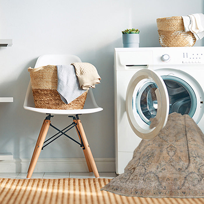 Machine Washable Traditional Brown Rug in a Washing Machine, wshtr3267