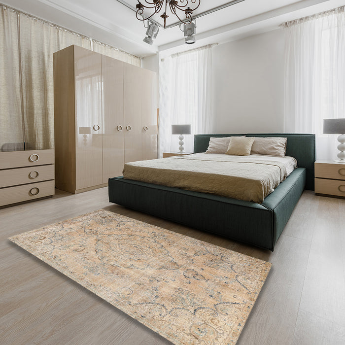 Machine Washable Traditional Brown Rug in a Bedroom, wshtr3267