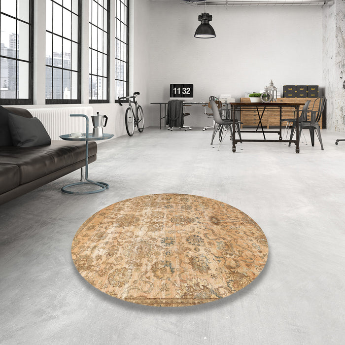 Round Traditional Bronze Brown Persian Rug in a Office, tr3273