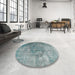 Round Machine Washable Traditional Grayish Turquoise Green Rug in a Office, wshtr3277