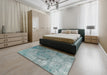 Machine Washable Traditional Grayish Turquoise Green Rug in a Bedroom, wshtr3277