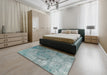 Traditional Grayish Turquoise Green Persian Rug in a Bedroom, tr3277