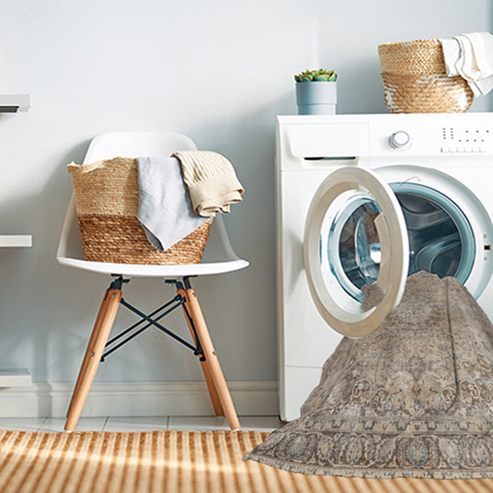 Machine Washable Traditional Dark Almond Brown Rug in a Washing Machine, wshtr3282