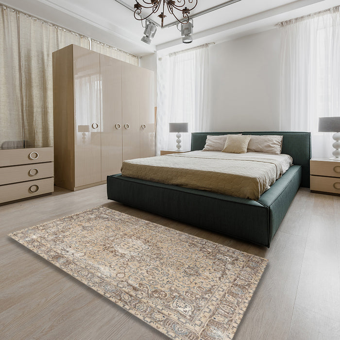 Machine Washable Traditional Dark Almond Brown Rug in a Bedroom, wshtr3282