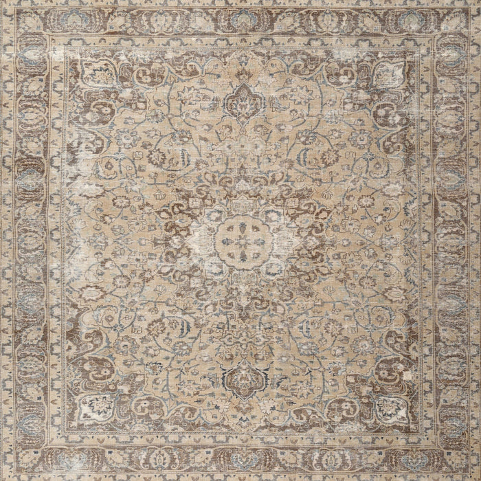 Round Machine Washable Traditional Dark Almond Brown Rug, wshtr3282