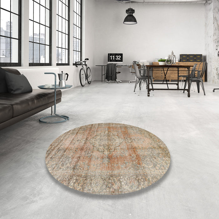 Round Traditional Dark Almond Brown Persian Rug in a Office, tr3285