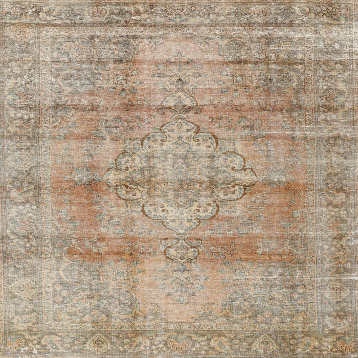 Round Machine Washable Traditional Dark Almond Brown Rug, wshtr3285